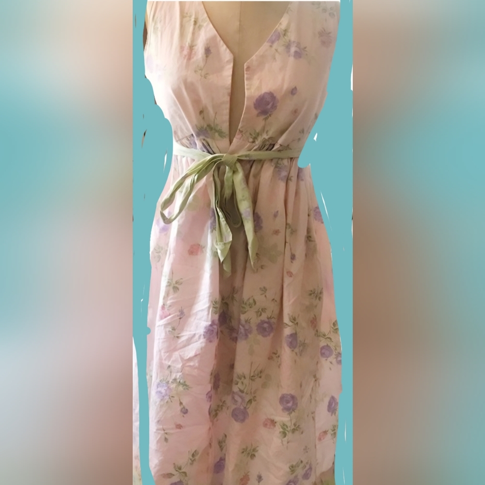 Hartstrings Pink Floral Dress with Green Sash